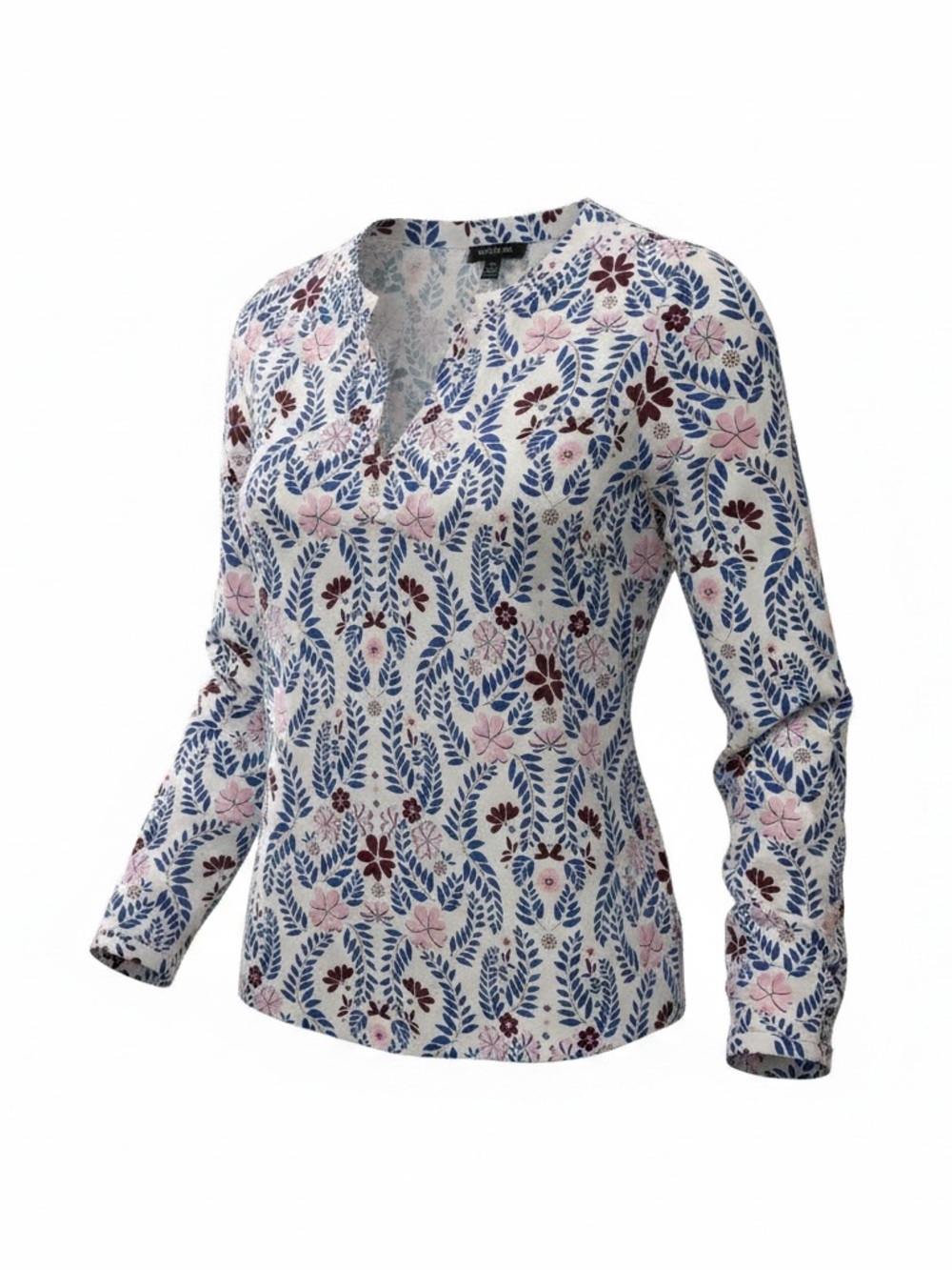 Talbots Blue and Pink Floral Split V-Neck Peasant Blouse - Picture 3 of 7